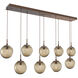 Aster LED LED Burnished Bronze Linear Pendant Ceiling Light in 2700K LED, Geo Inner - Bronze Outer, Multi-Pendant