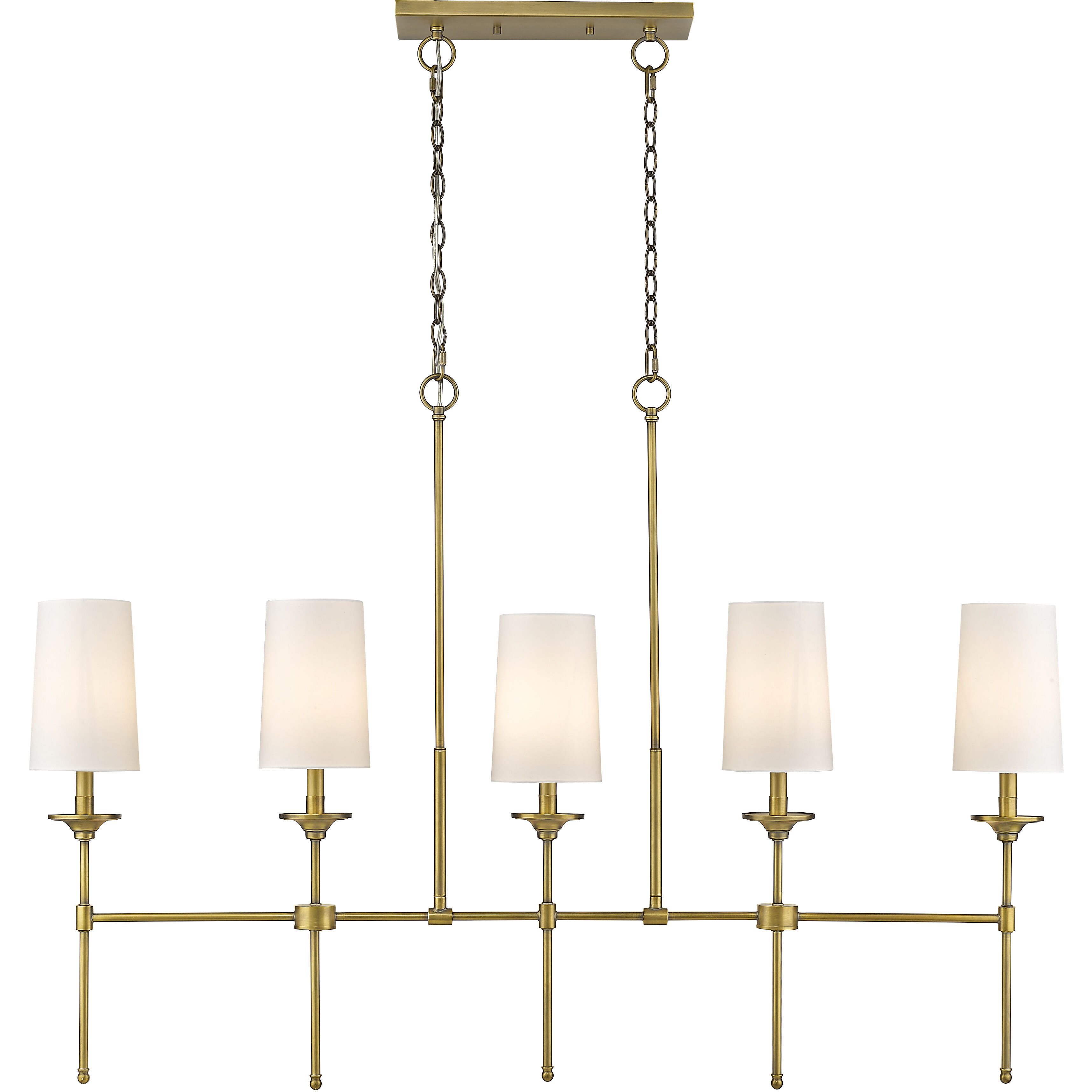 Emily 5 Light 51 inch Rubbed Brass Linear Chandelier Ceiling Light