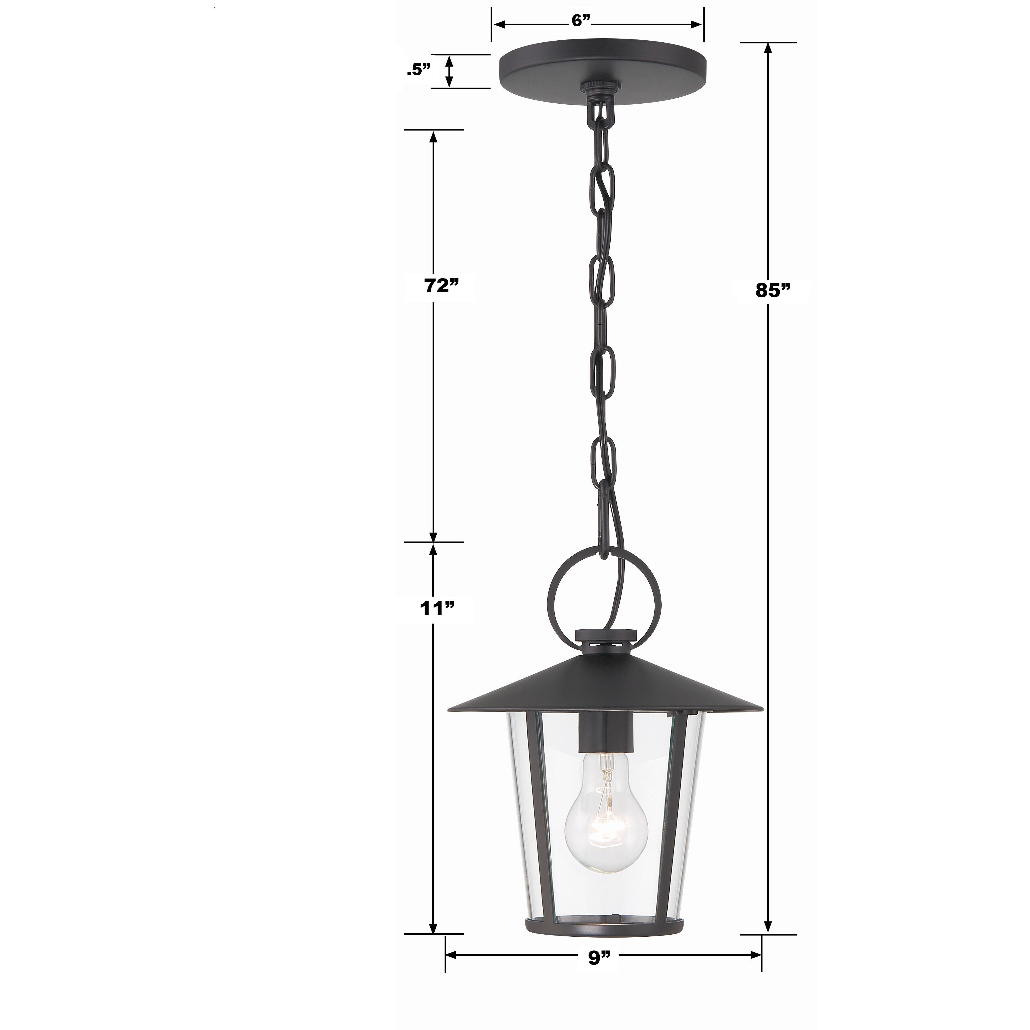 Andover 1 Light 9 inch Matte Black Outdoor Pendant in Clear