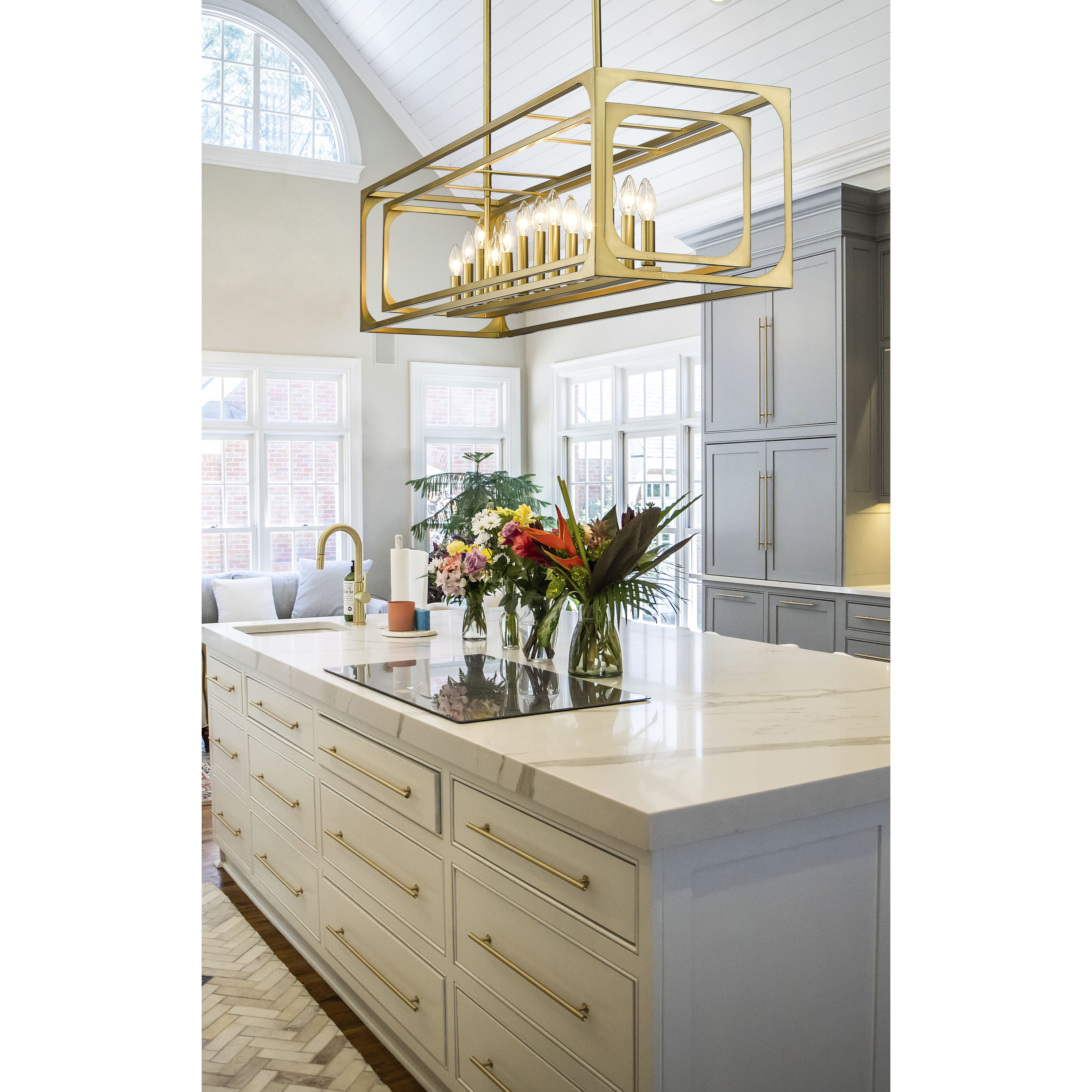 Easton 13 Light 54 inch Rubbed Brass Linear Chandelier Ceiling Light