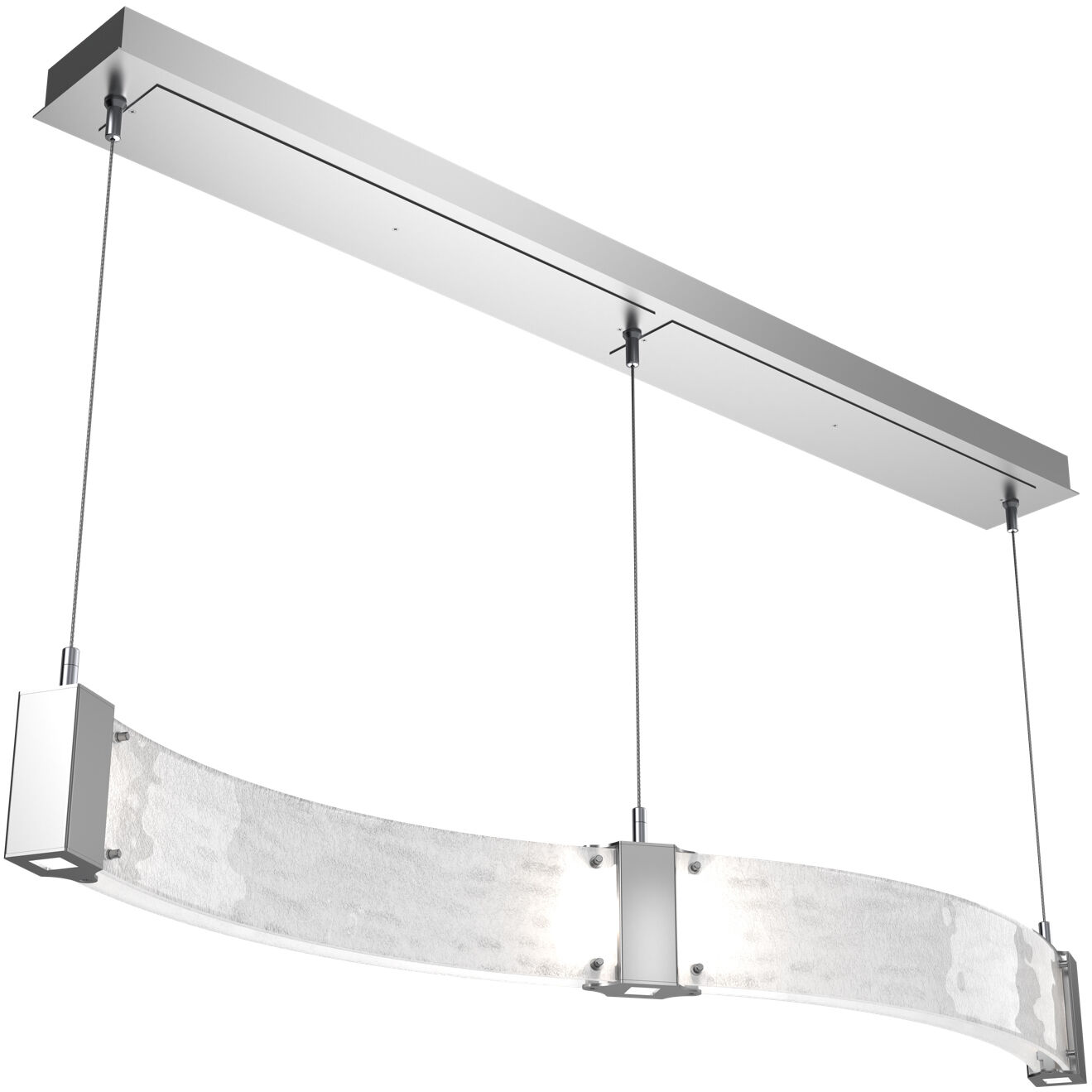 Parallel LED 48 inch Classic Silver Linear Pendant Ceiling Light in 3000K LED, Clear Granite, Curved