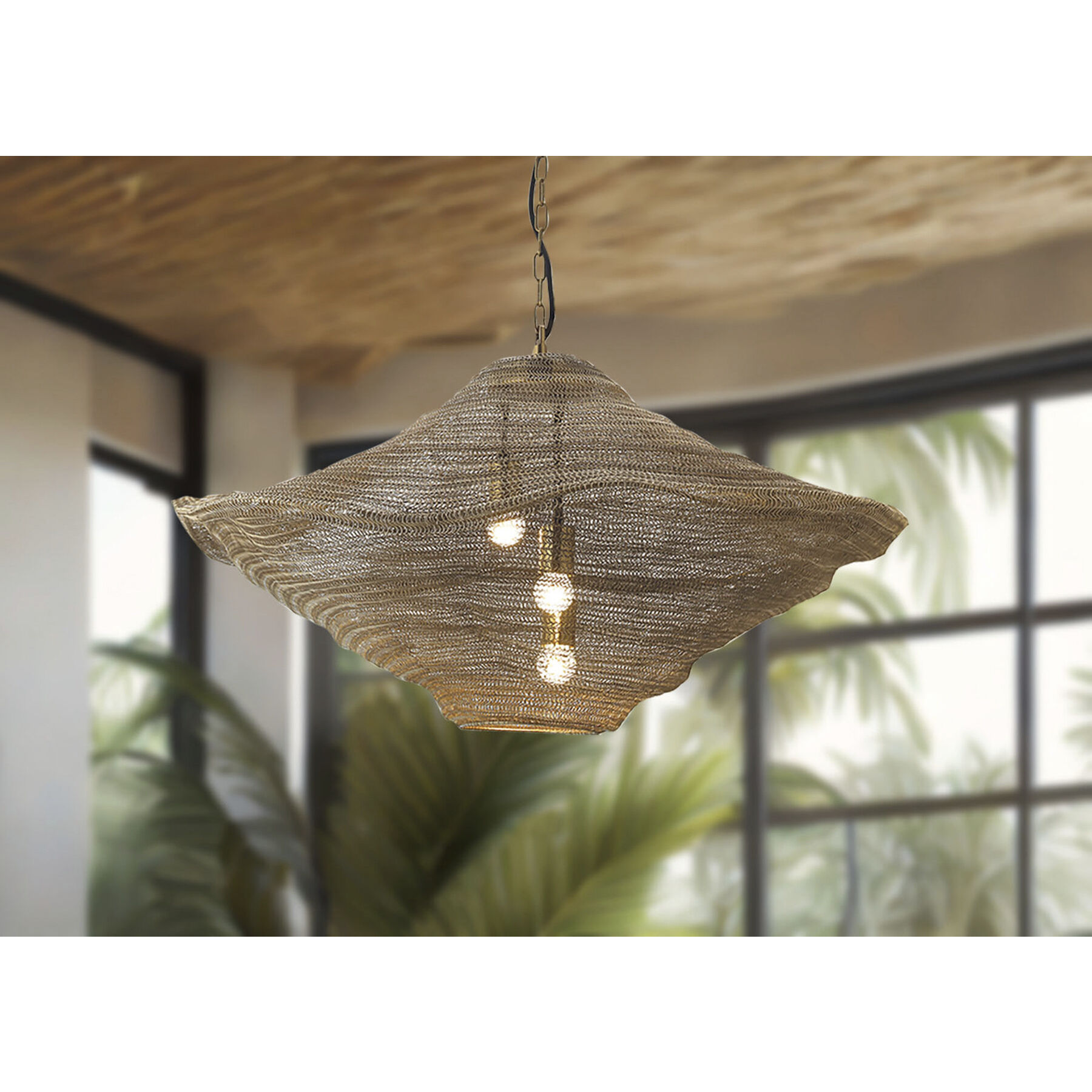 Marseille 3 Light 43 inch Brass Antique Pendant Ceiling Light