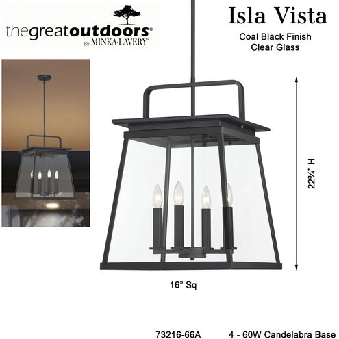 Great Outdoors Isla Vista 4 Light 16 inch Coal Outdoor Hanging