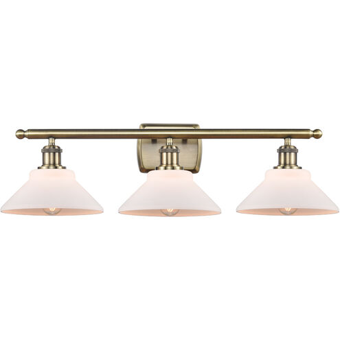 Ballston Orwell 3 Light 26 inch Antique Brass Bath Vanity Light Wall Light in Incandescent, Matte White Glass, Ballston