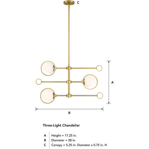 Teatro 3 Light 28 inch Brushed Gold Chandelier Ceiling Light