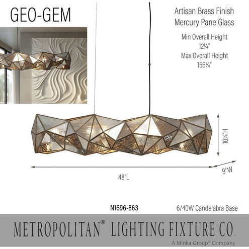 Geo-Gem 6 Light 48 inch Brass Antique Island Light Ceiling Light