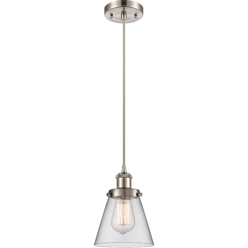 Ballston Small Cone 1 Light 6 inch Brushed Satin Nickel Mini Pendant Ceiling Light in Clear Glass, Ballston