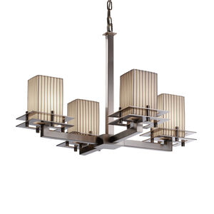 Metropolis 4 Light 25 inch Brushed Nickel Chandelier Ceiling Light in Pleats, Square with Flat Rim