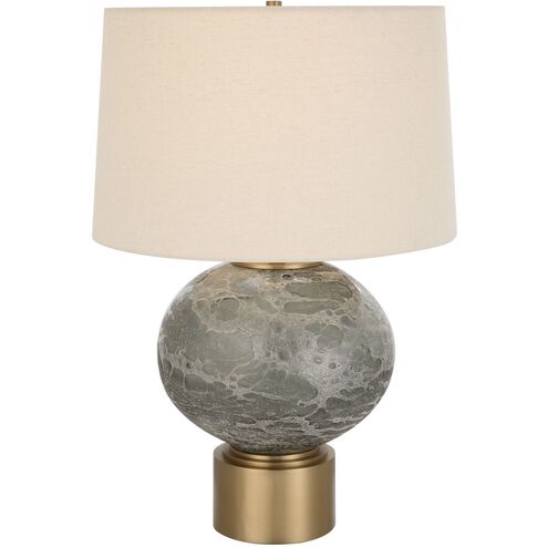 Lunia 25 inch 150 watt Smoky Gray Art Glass and Antique Brushed Brass Table Lamp Portable Light