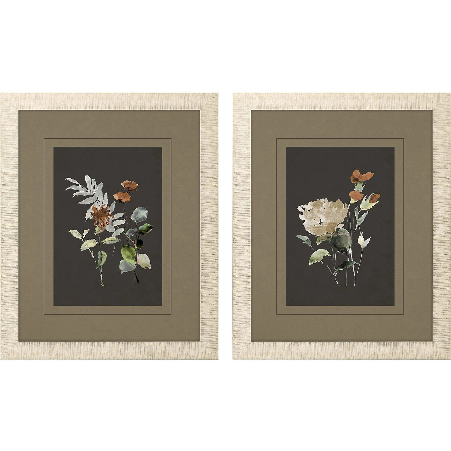 Florals Gray and Brown and Orange and Green Framed Art, Propac