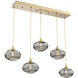 Coppa 5 Light Gilded Brass Linear Pendant Ceiling Light in Coppa Smoke, Multi-Port