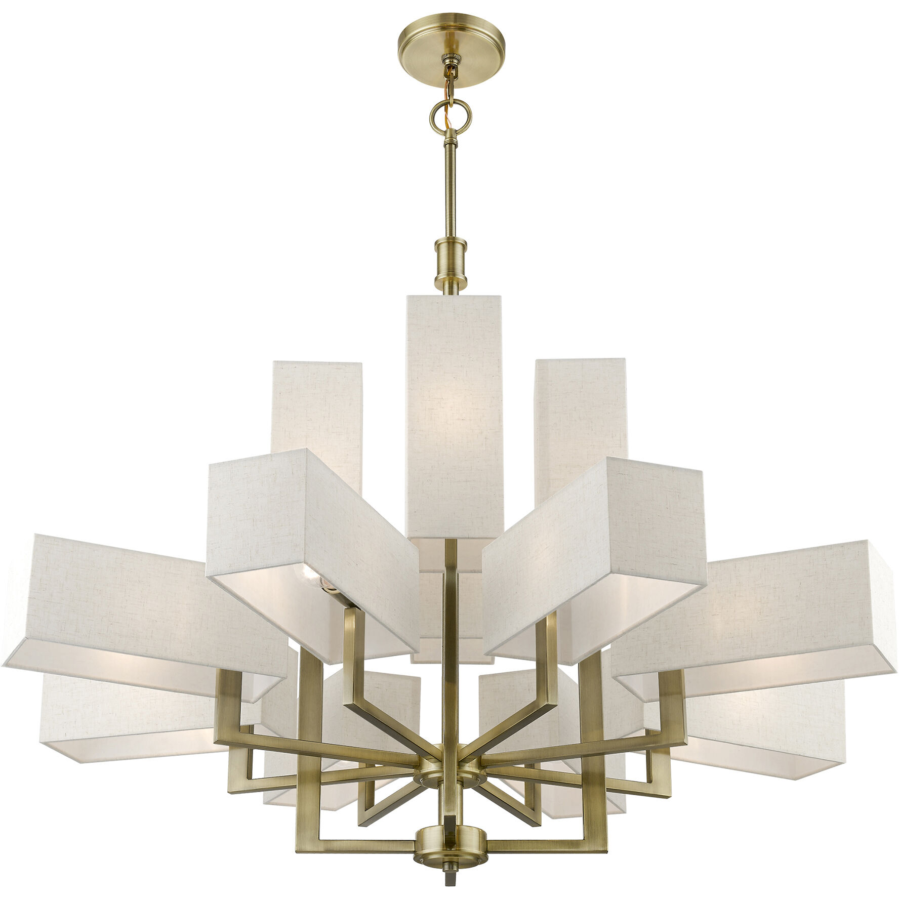 Rubix 12 Light 44 inch Antique Brass Foyer Chandelier Ceiling Light, Extra Large