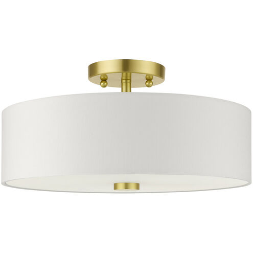 Meridian 3 Light 15 inch Satin Brass Semi Flush Ceiling Light 