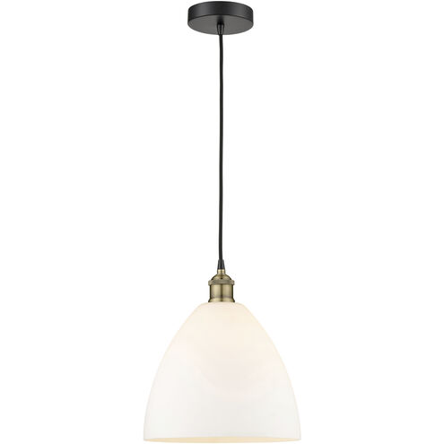 Edison Dome 1 Light 12 inch Black Antique Brass Mini Pendant Ceiling Light in Matte White Glass