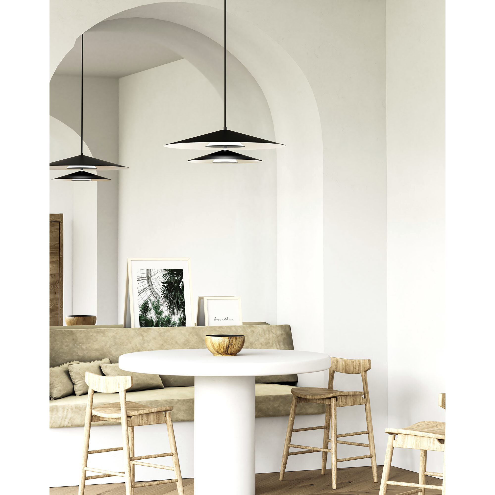 Cruz Pendant Ceiling Light in Metal - Black and White, Spun Aluminum Shade