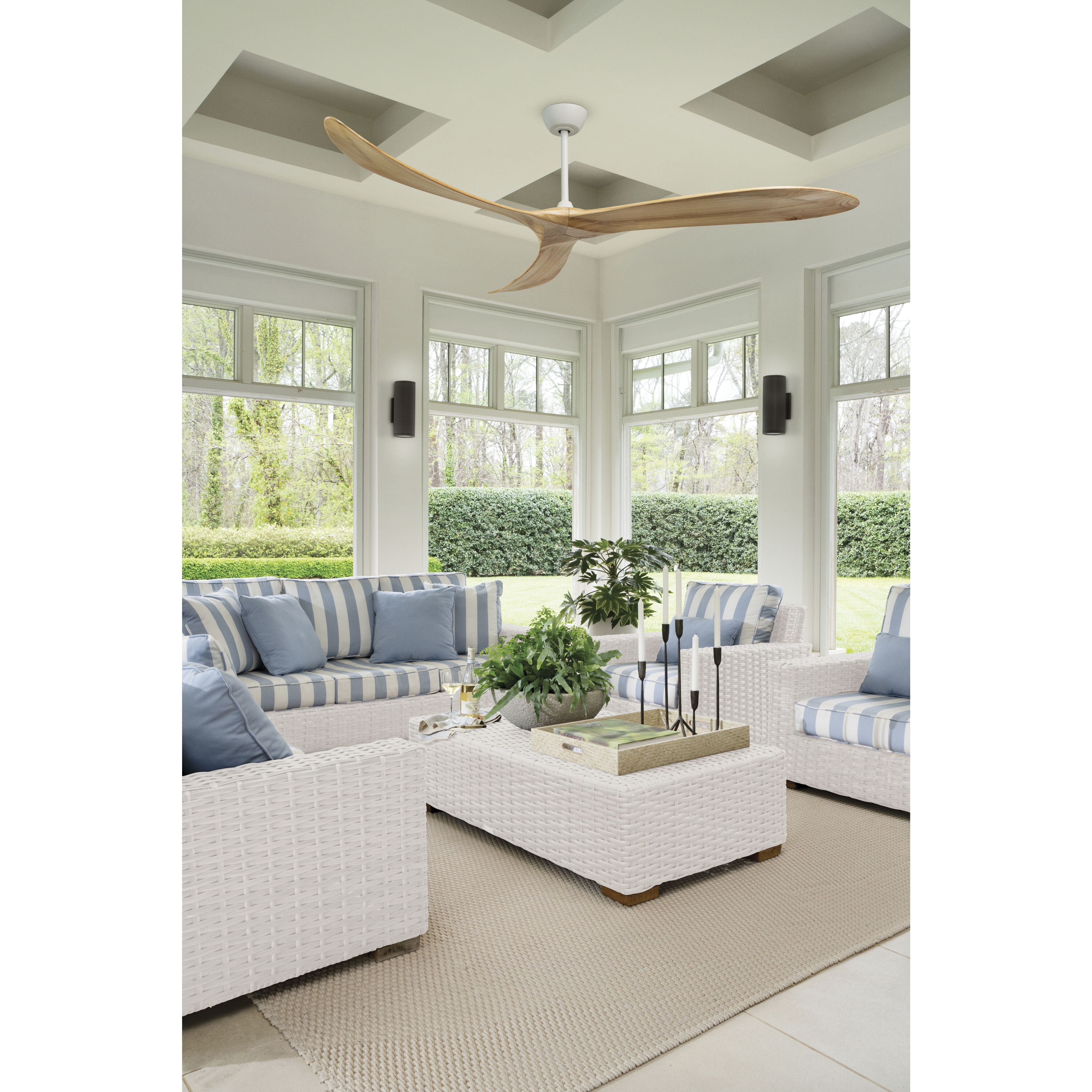 Swell 80 inch Matte White with Natural Blades Fan