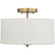 Modern 2 Light 13 inch Natural Brass Semi-Flush Ceiling Light