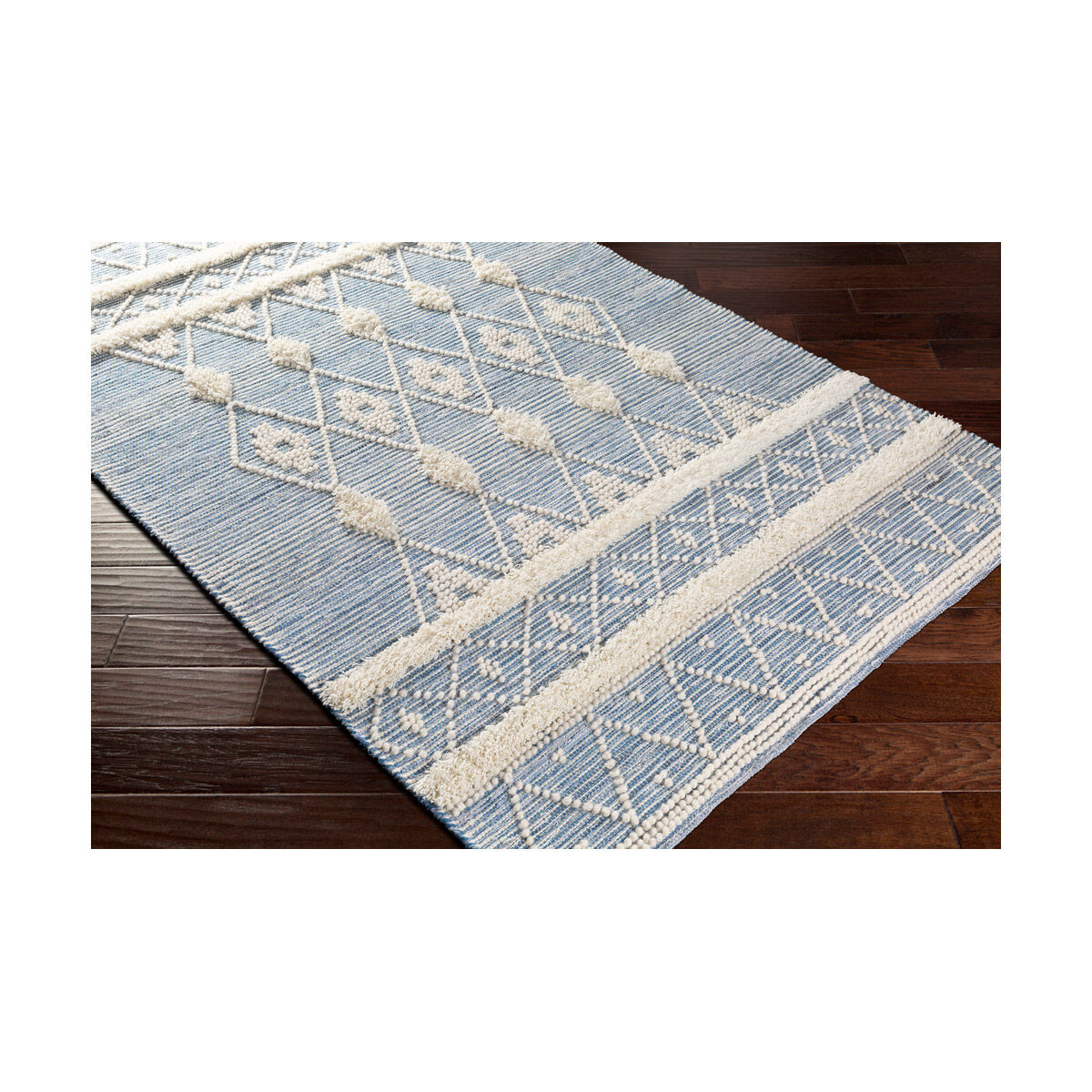 Handira 108 X 72 inch Blue/Navy/White/Cream Handmade Rug in 6 x 9, Rectangle