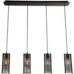 Downtown Mesh LED Flat Bronze Linear Pendant Ceiling Light in Adjustable Cord, Frosted, 2700K LED, Multi-Port