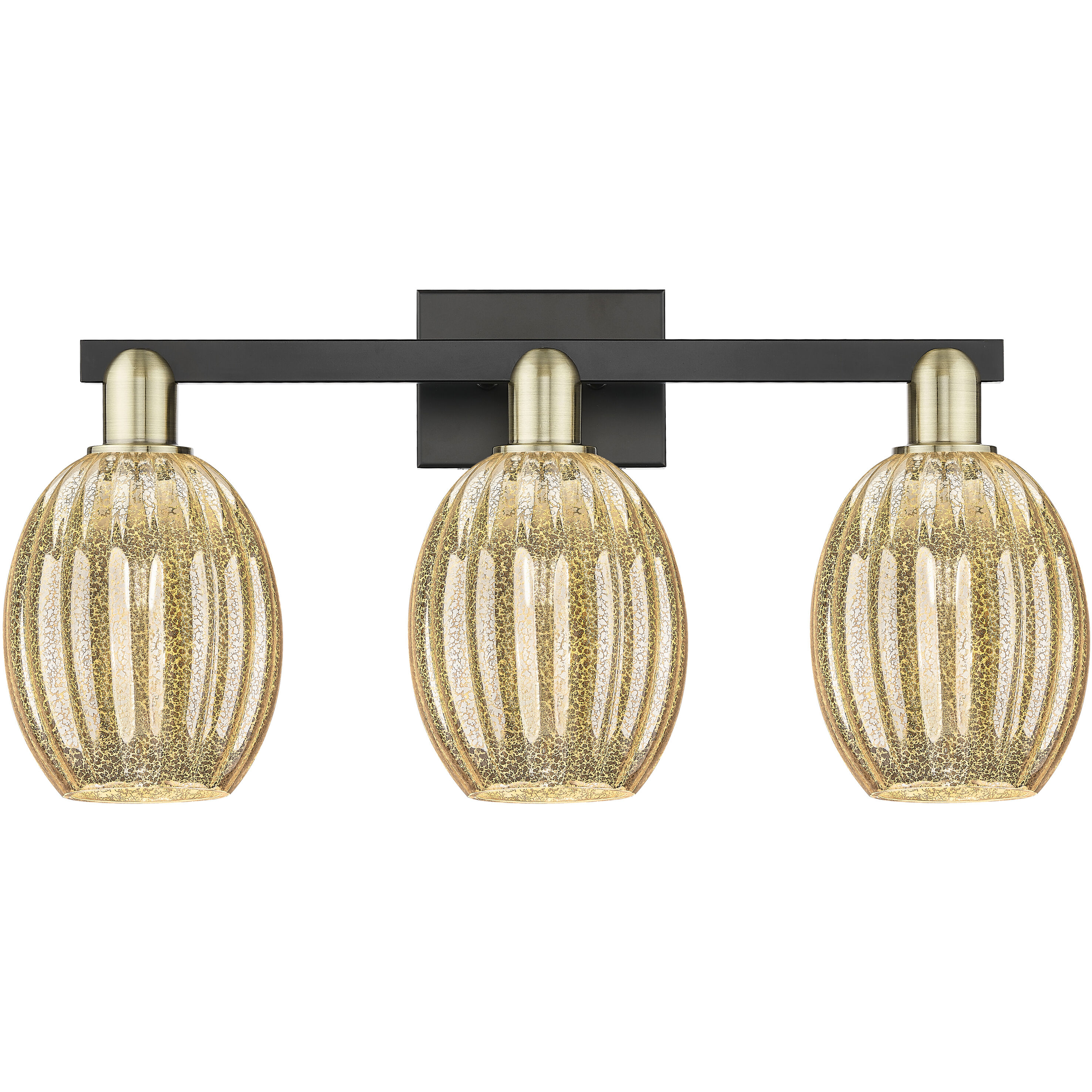 Preston 3 Light 26 inch Black Antique Brass Bath Vanity Light Wall Light in Mercury Glass