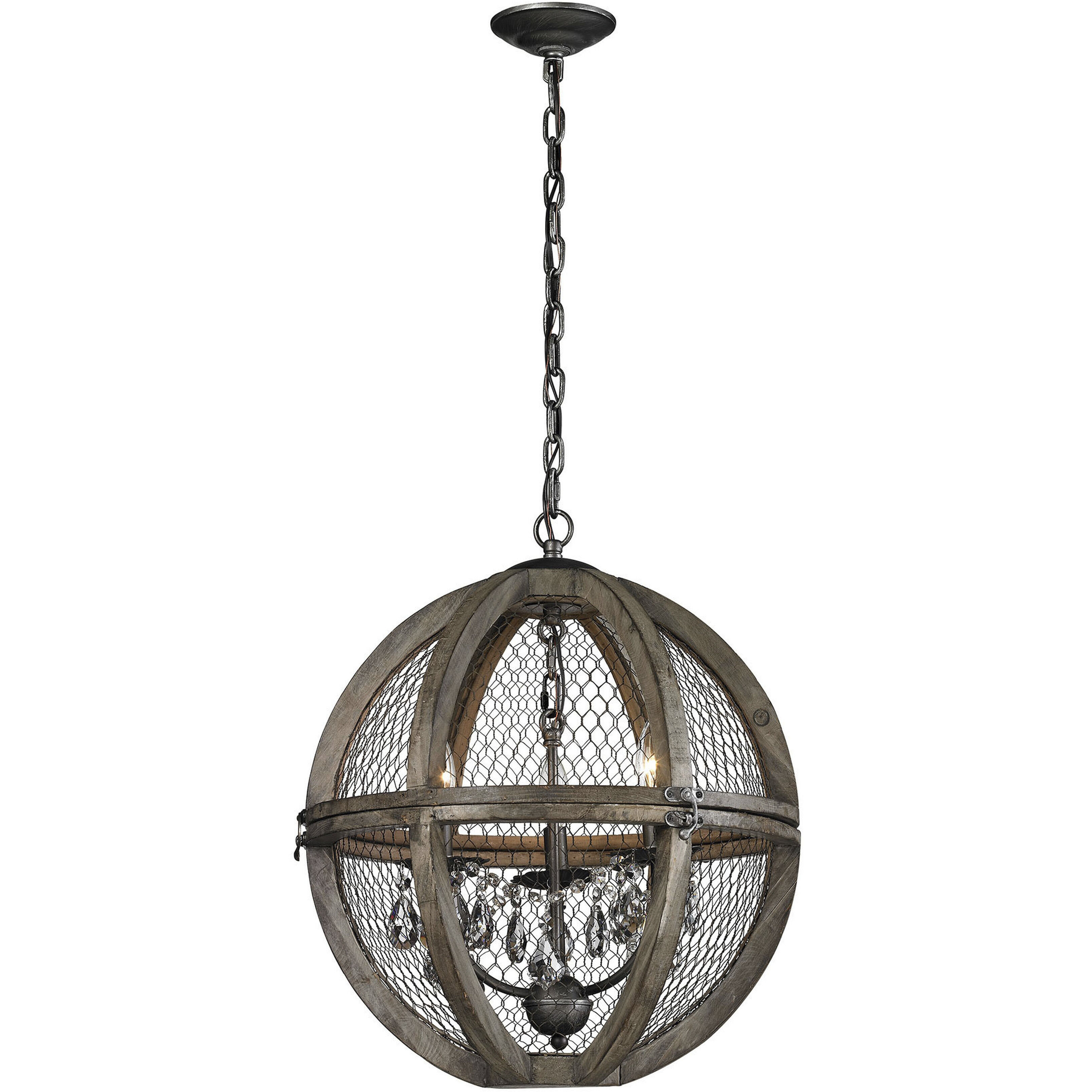 Renaissance Invention 3 Light 18 inch Aged Wood with Weathered Zinc and Clear Chandelier Ceiling Light