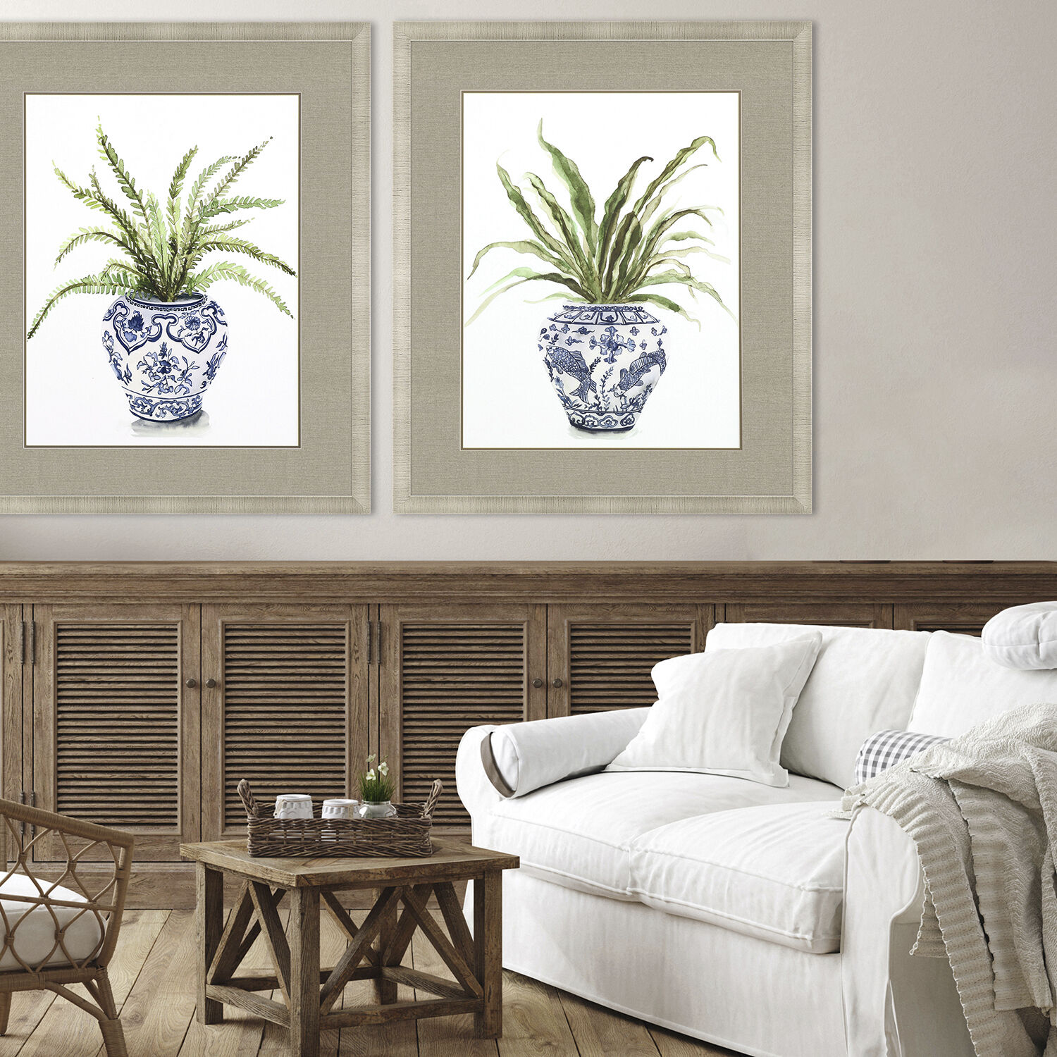 Fern House Blue and Green and White Framed Art