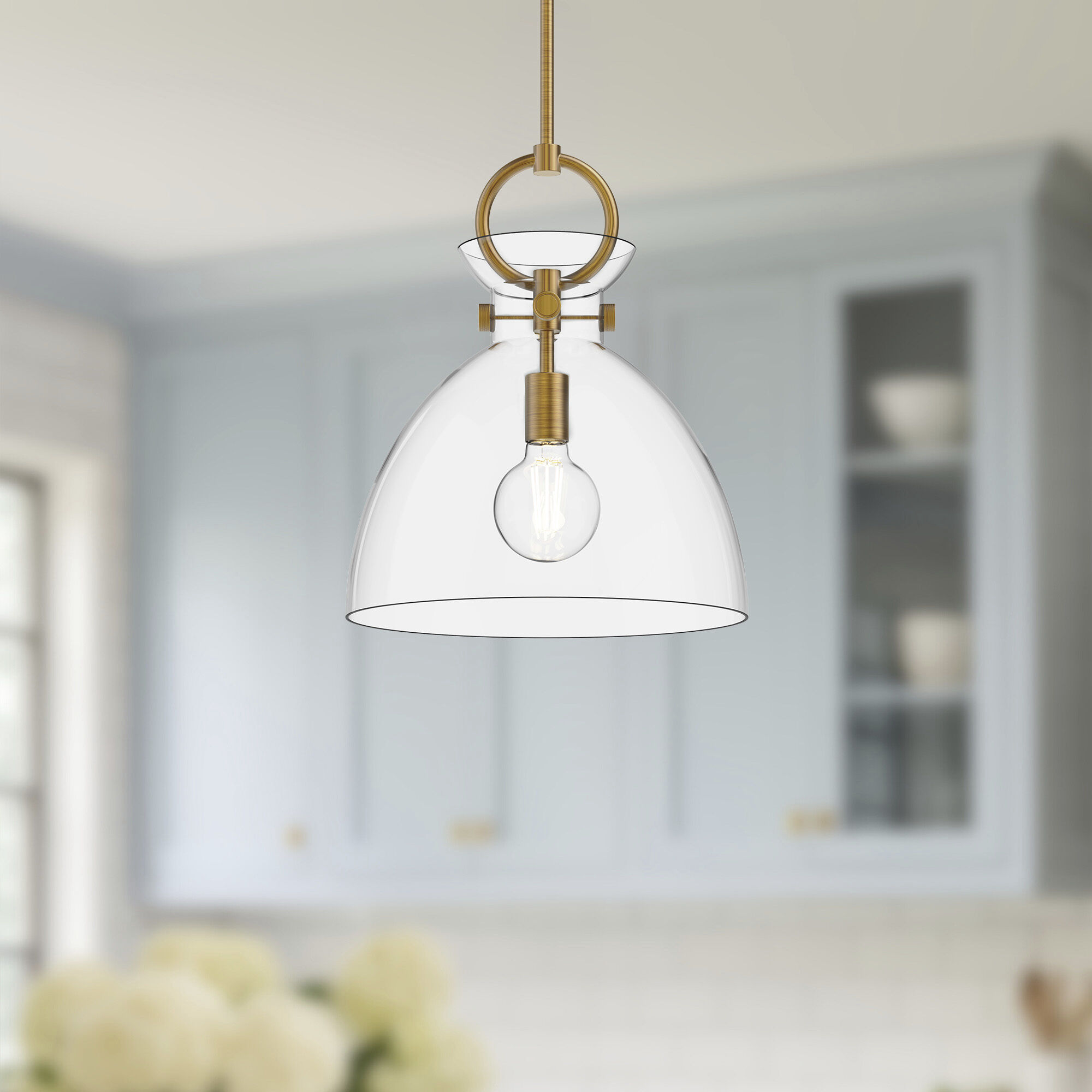 Alora Mood Waldo Pendant Ceiling Light in Aged Gold, Clear Glass