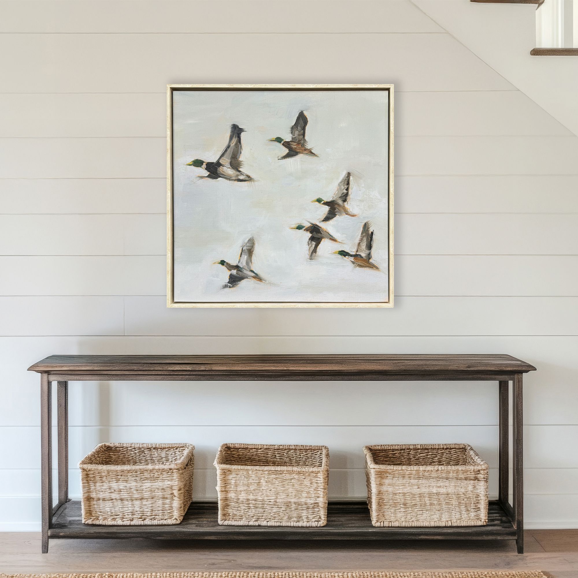 Mallard Migration Blue and Green and Gray Canvas