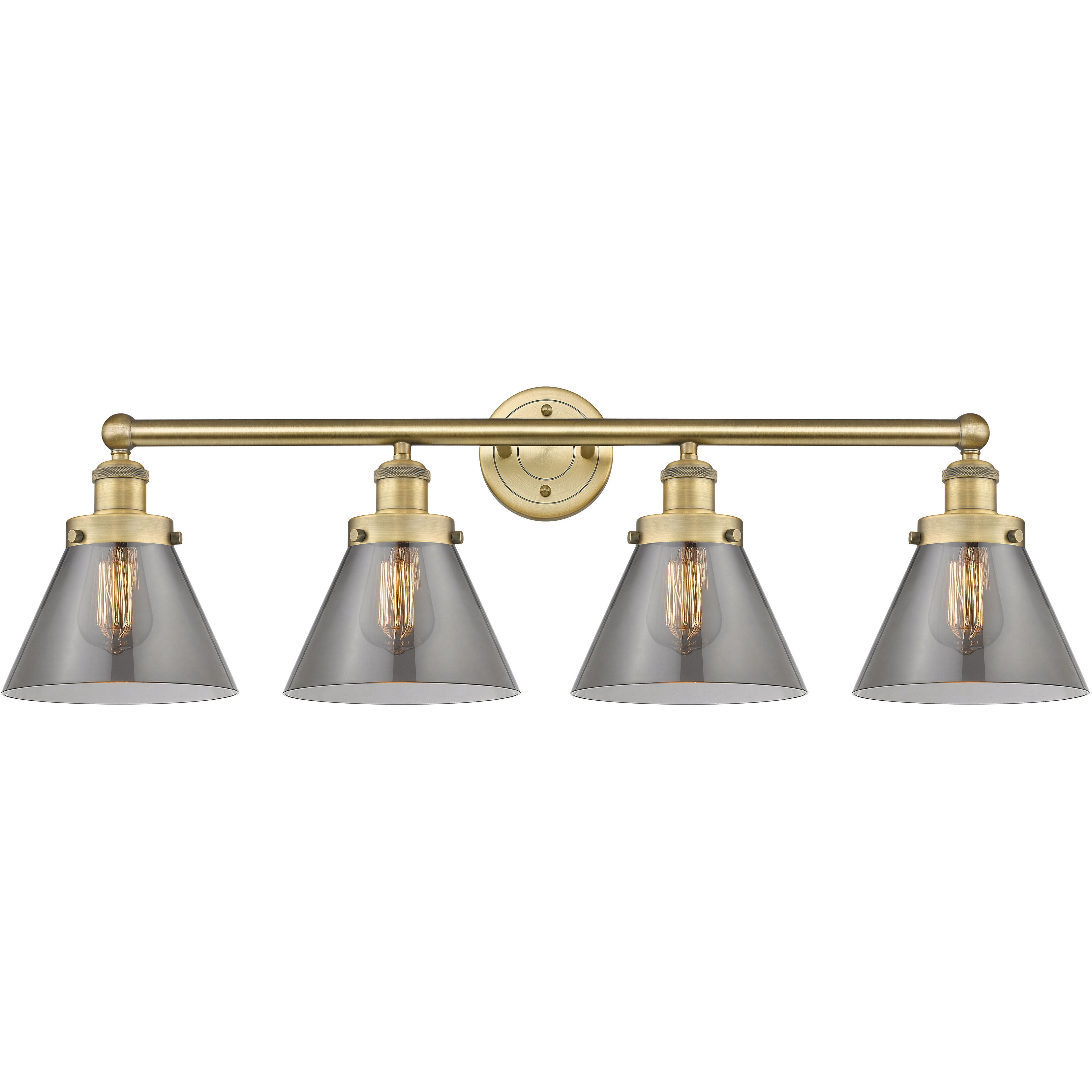 Cone 4 Light 34.75 inch Brushed Brass Bath Vanity Light Wall Light in Plated Smoke Glass, Large