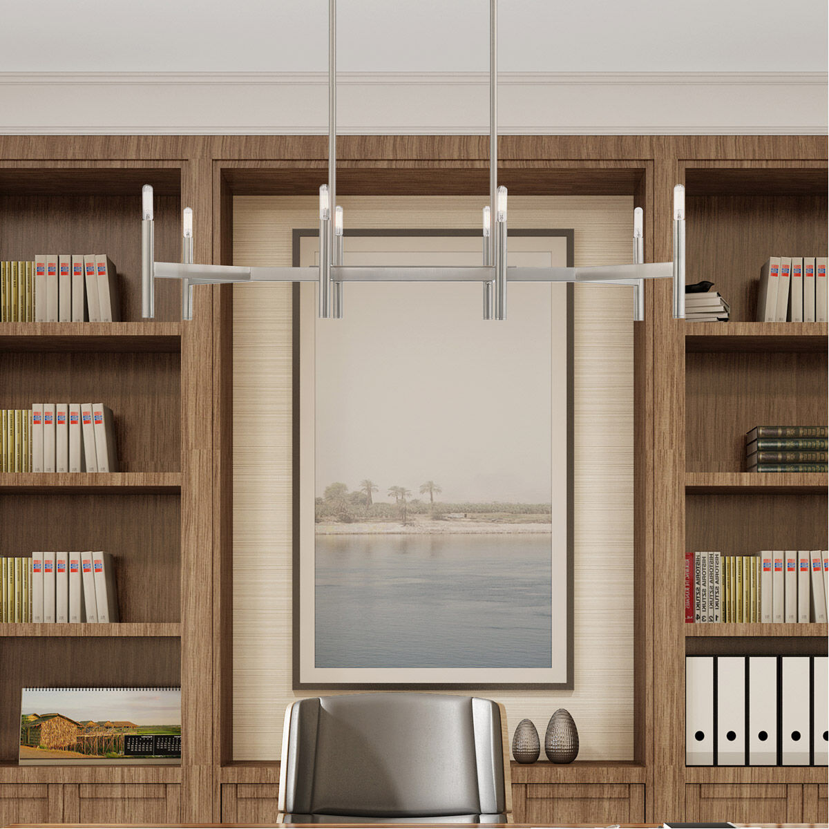 Copenhagen 8 Light 40 inch Brushed Nickel Linear Chandelier Ceiling Light 