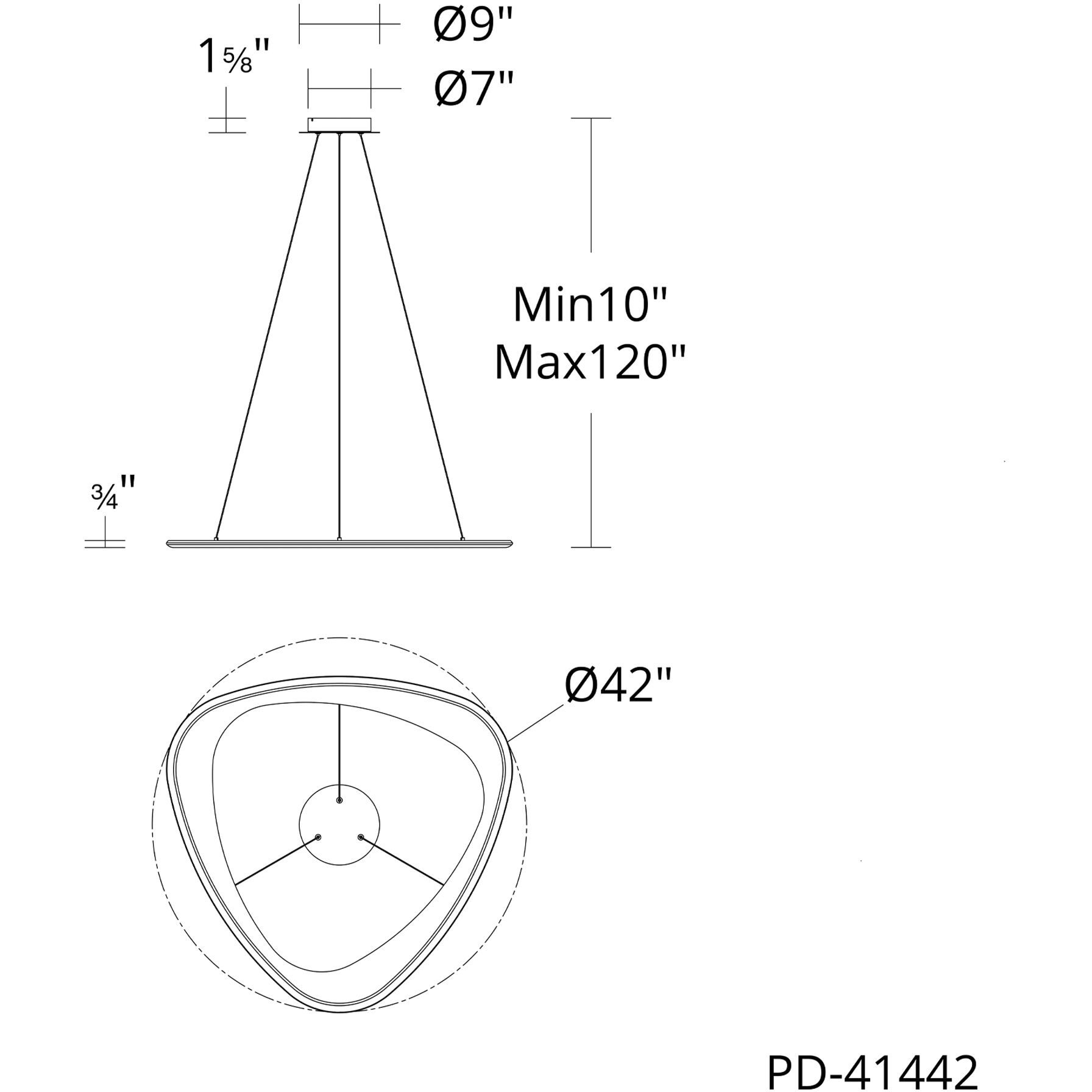 Oyster LED 42 inch Aged Brass Pendant Ceiling Light in 3000K, dweLED