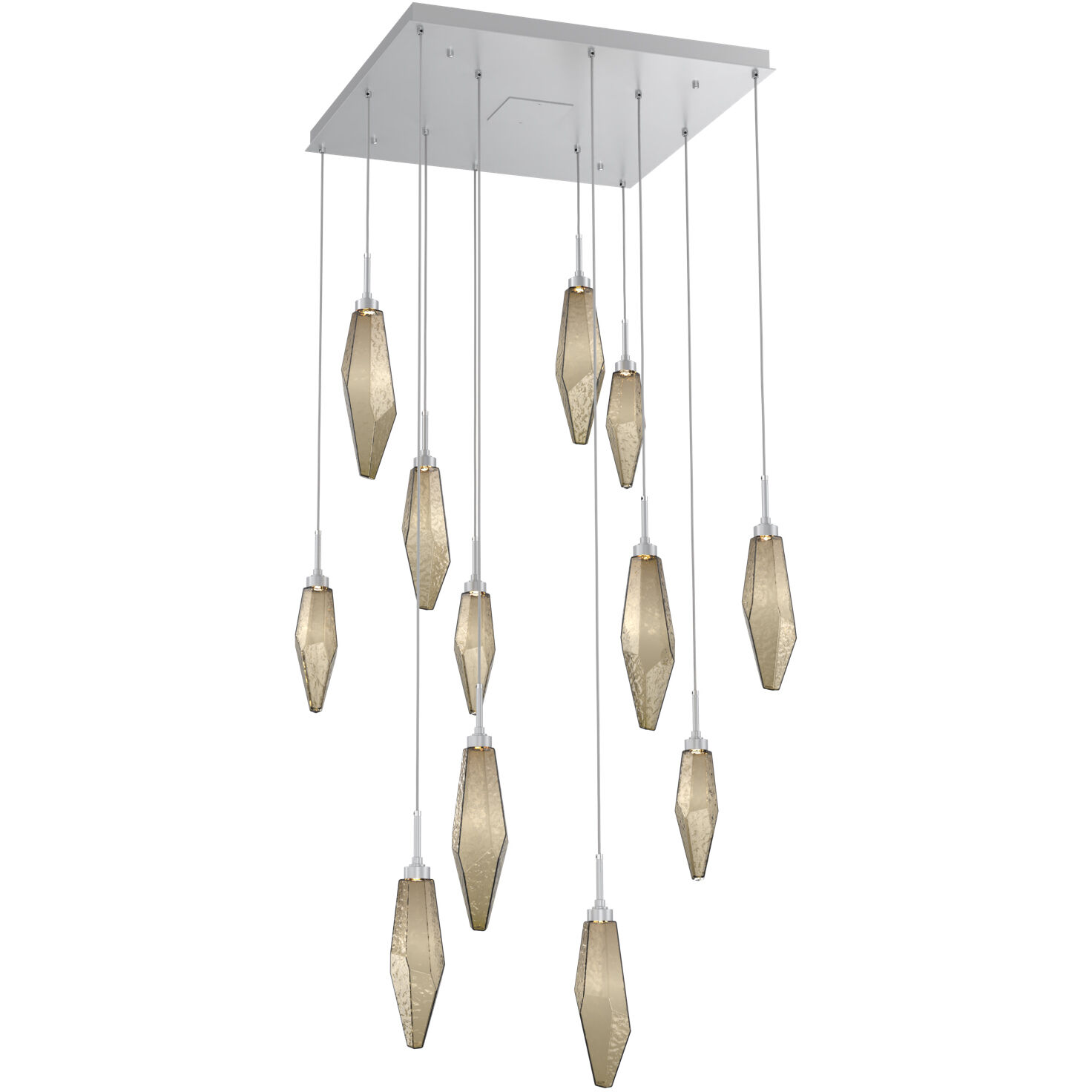 Rock Crystal LED Classic Silver Chandelier Ceiling Light, Square Multi-Port