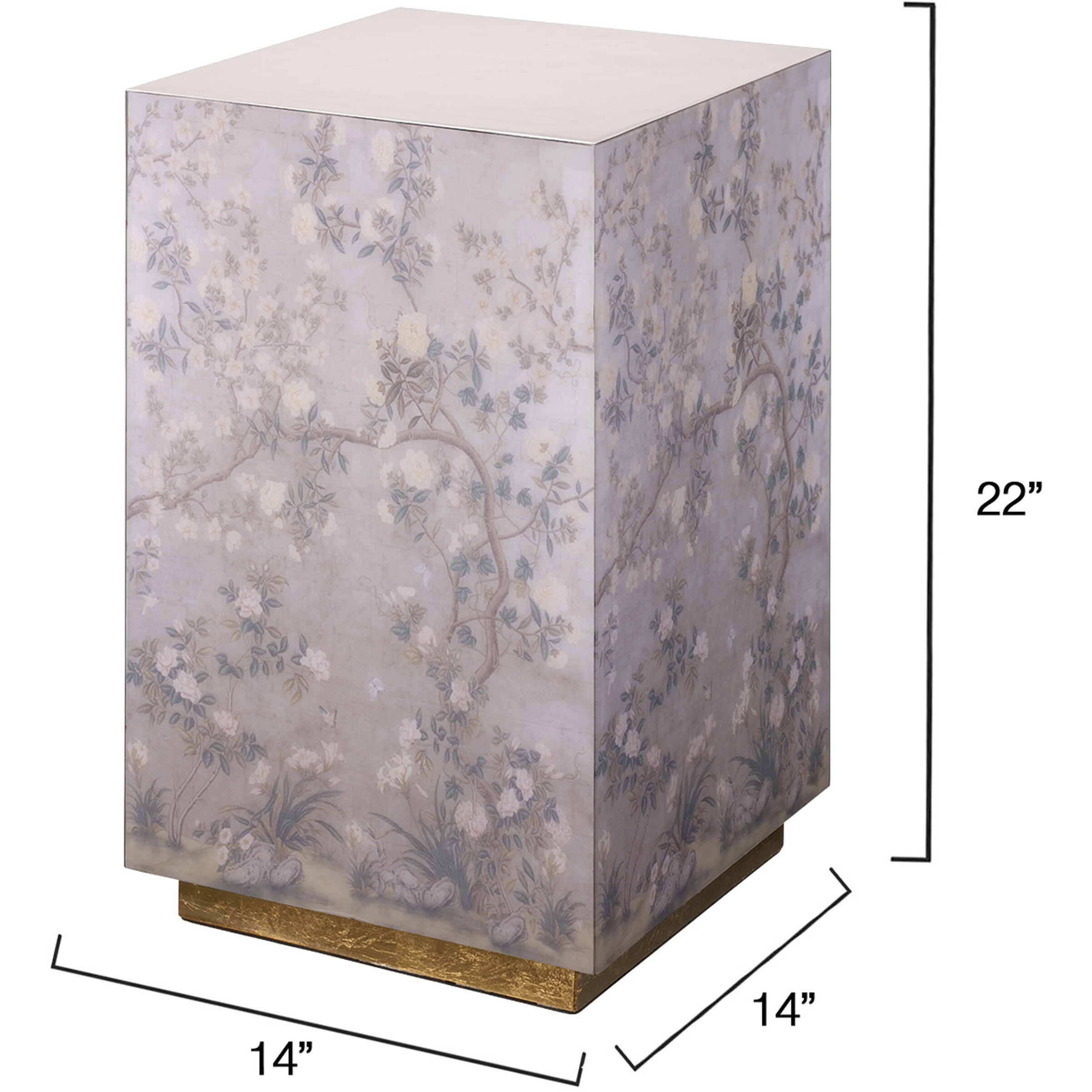 Garland Side Table in Pink Printed Floral Paper and Gold Leaf