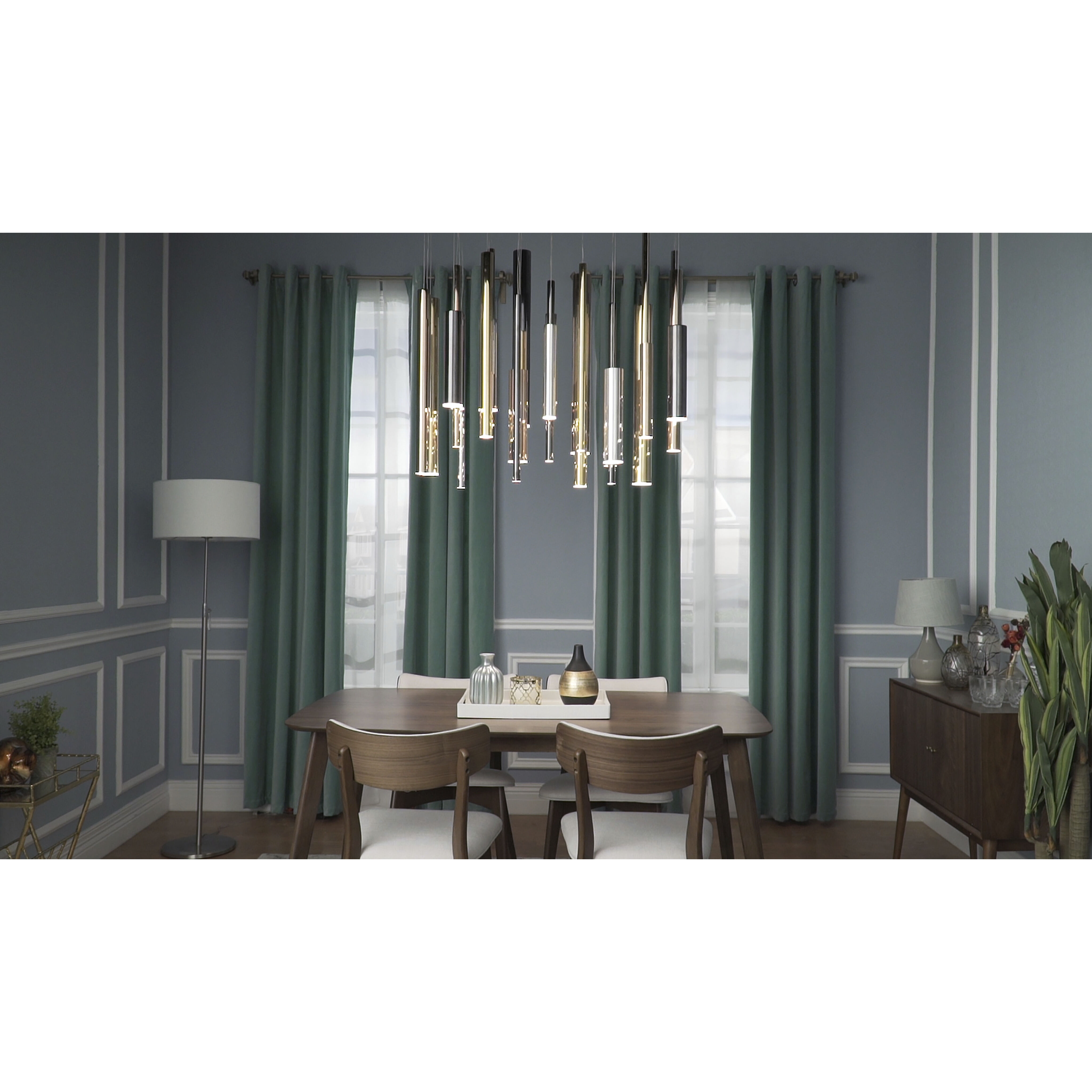 Flute LED 35.5 inch Multi-Plated Linear Pendant Ceiling Light