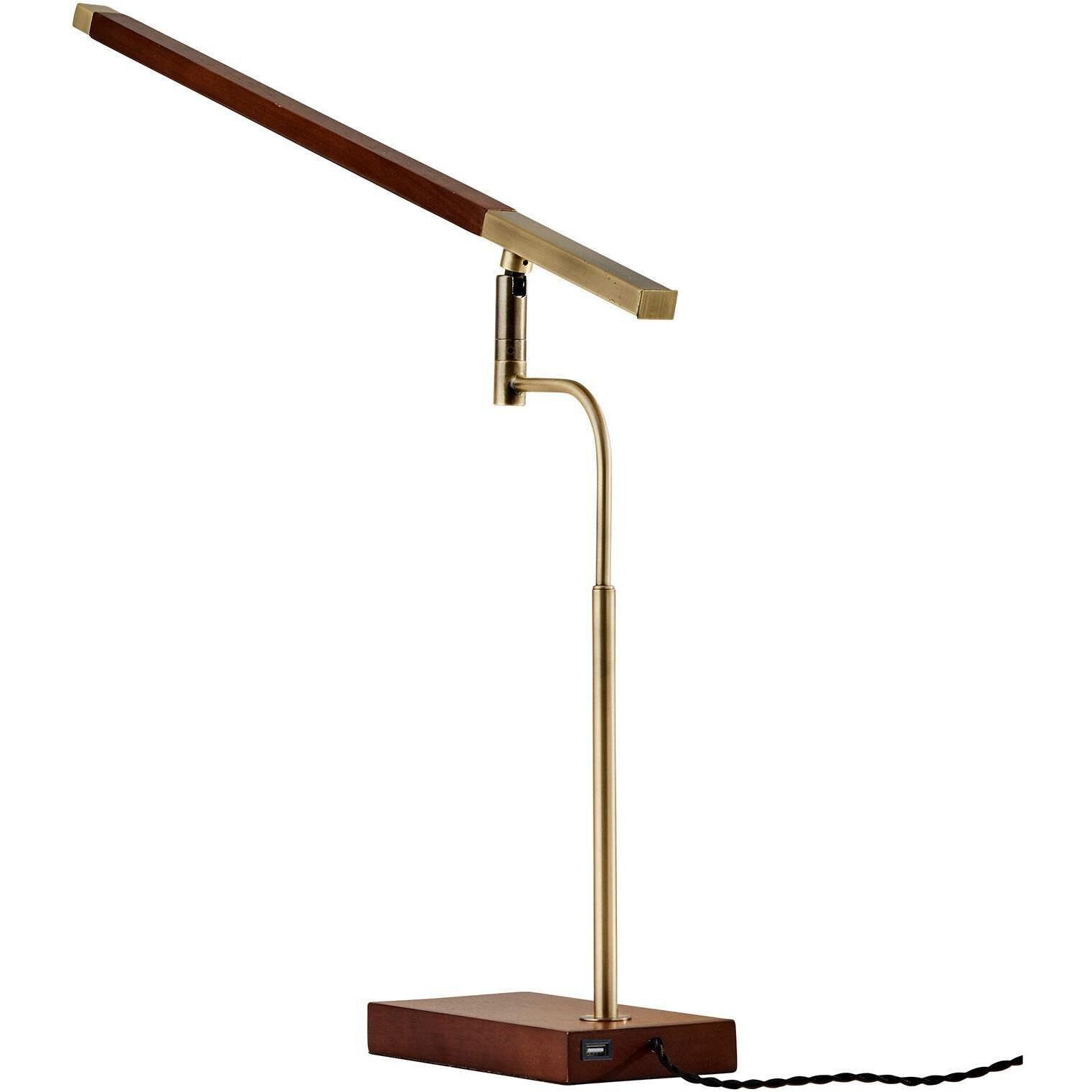 Barrett 17 inch 7.00 watt Walnut with Antique Brass Accents Desk Lamp Portable Light, with USB Port 