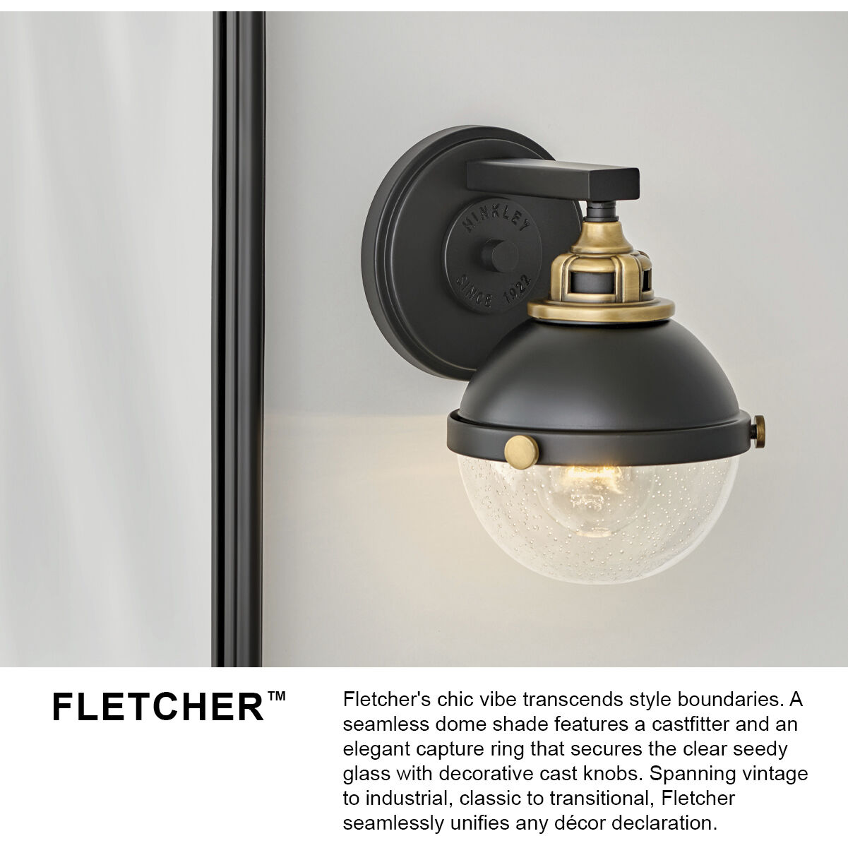 Fletcher 1 Light 7.75 inch Black with Heritage Brass Vanity Light Wall Light