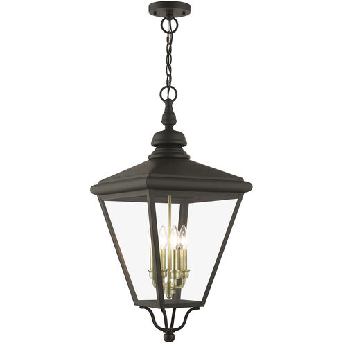 Adams 4 Light 14.25 inch Bronze with Antique Brass Finish Cluster Outdoor Extra Large Pendant Lantern Ceiling Light in Bronze with Antique Brass Accent