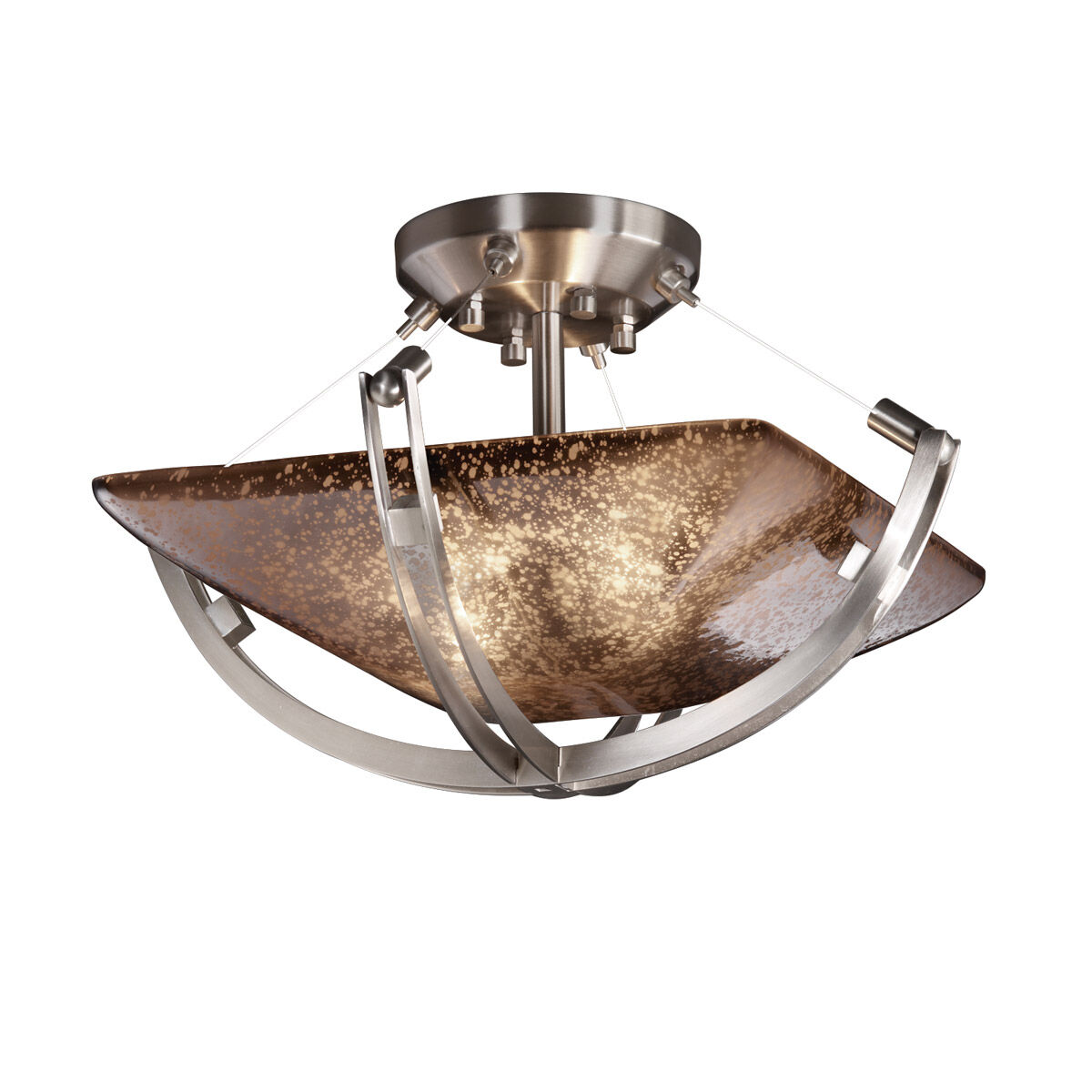 Fusion 2 Light 17 inch Brushed Nickel Semi-Flush Bowl Ceiling Light in Mercury Glass, Square Bowl, Incandescent