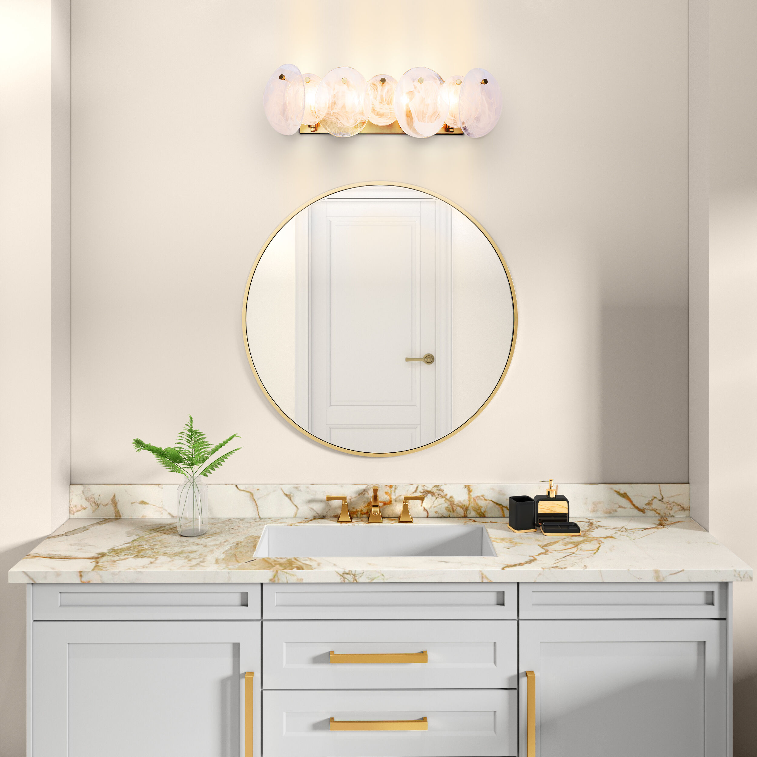 Lily 4 Light 26.26 inch Brushed Brass Bathroom Vanity Wall Light