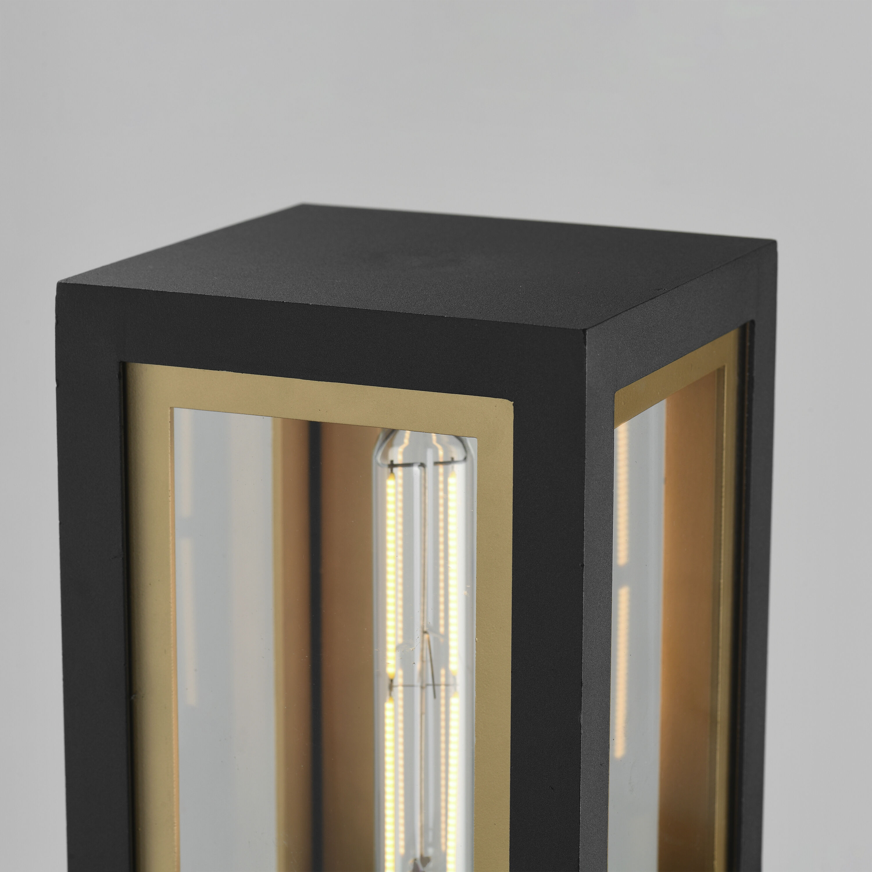 Neoclass 11.5 inch 60 watt Black and Gold Outdoor Deck Lantern in Clear