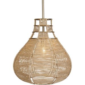 Hestia 1 Light 16 inch Natural Beige Rope and Antique Brass Pendant Ceiling Light