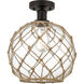 Edison Farmhouse Rope 1 Light 10 inch Oil Rubbed Bronze Semi-Flush Mount Ceiling Light in Clear Glass with Brown Rope