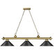 Cordon 3 Light 57.25 inch Rubbed Brass Billiard Ceiling Light in Matte Black Steel
