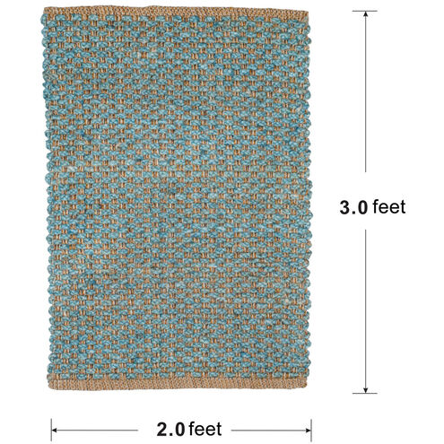 Shuttle Weave Durrie with Hamming 36 X 24 inch Petrol Rug, Rectangle
