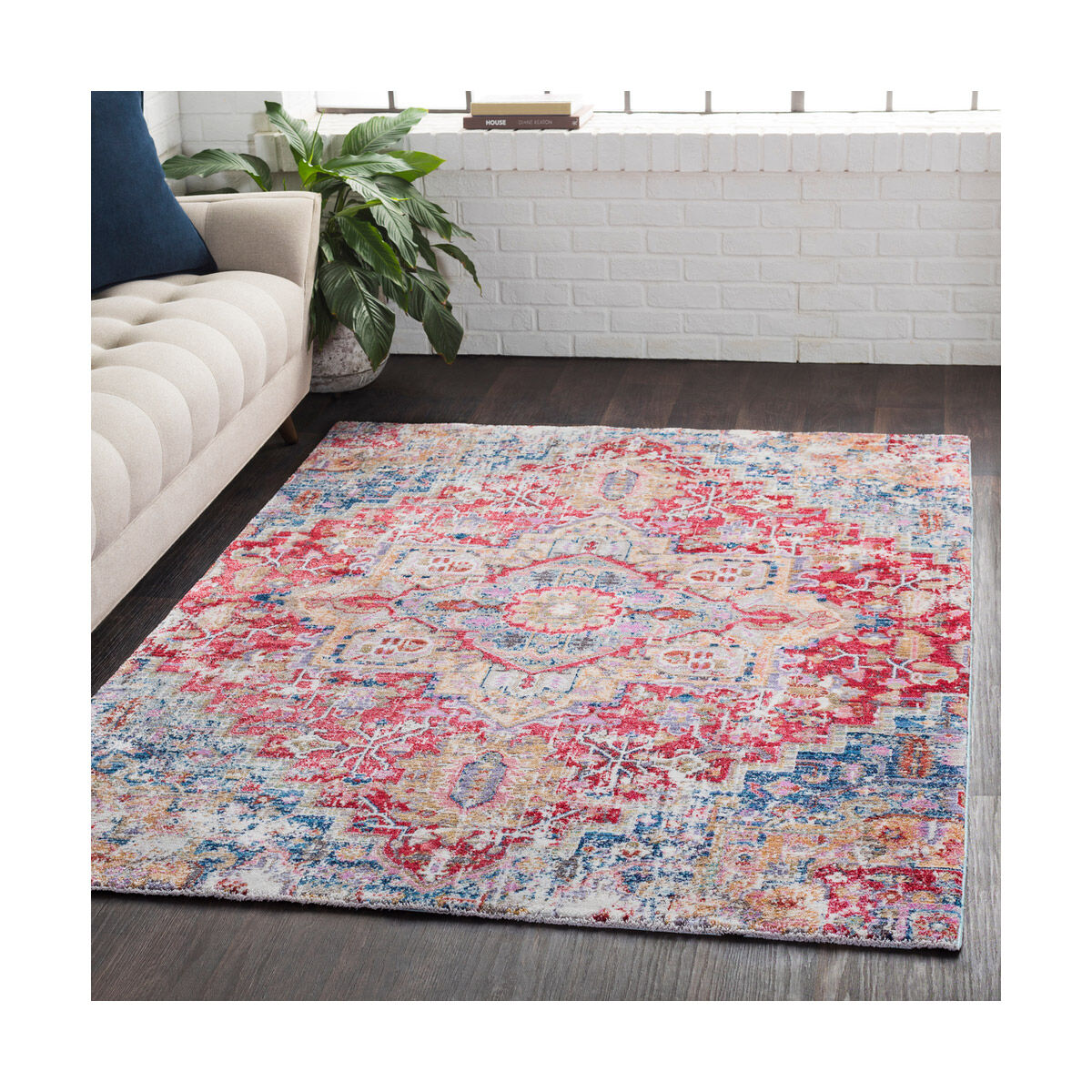 Rumi 154 X 108 inch Dark Red/Bright Pink/Bright Blue/Aqua/Dark Blue Rugs, Rectangle