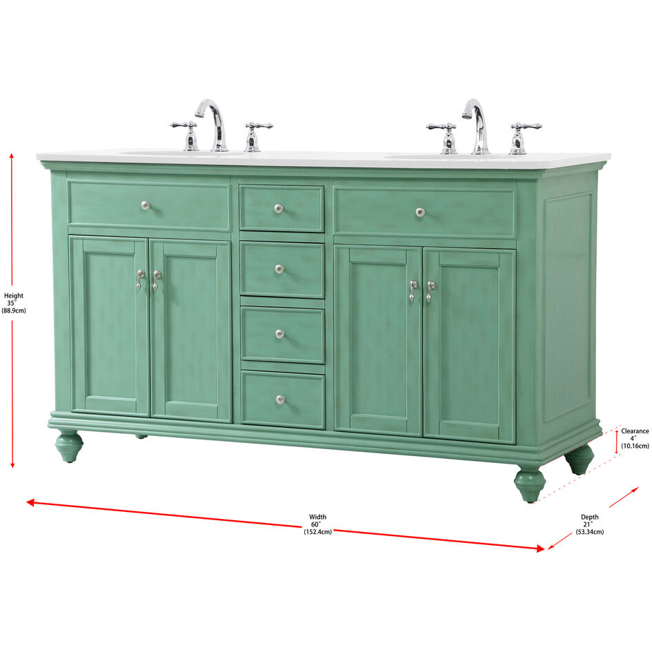 Otto 60 X 21 X 35 inch Vintage Mint Vanity Sink Set