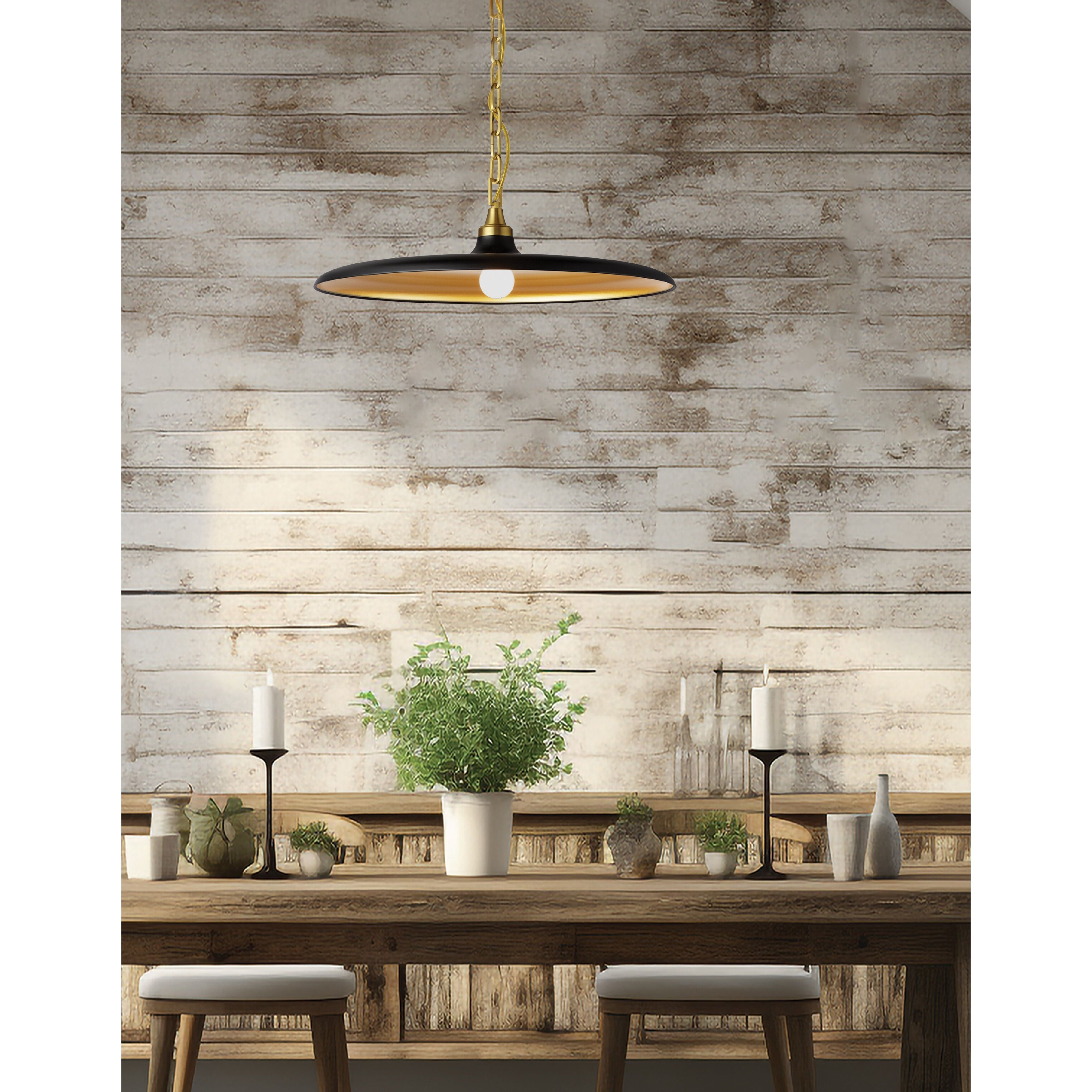 Quentin LED 24 inch Aged Brass Pendant Ceiling Light in Matte Black/Gold