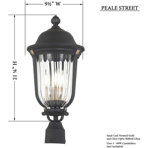 Peale Street 3 Light 21 inch Sand Coal And Vermeil Gold Outdoor Post Mount, Great Outdoors