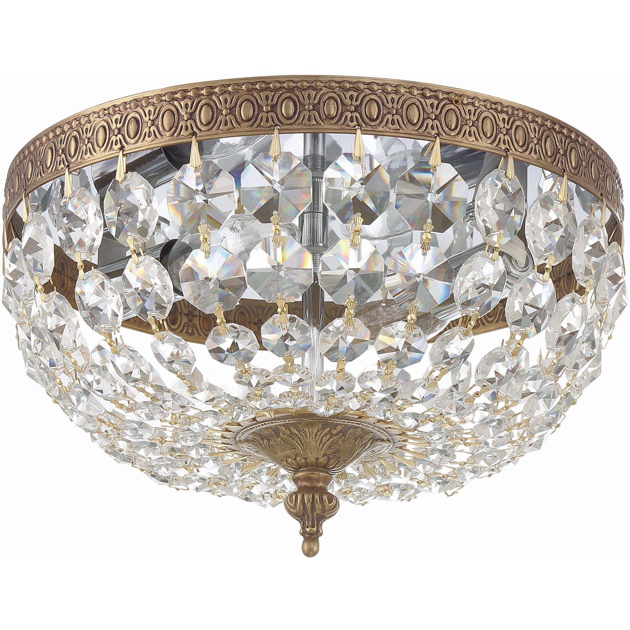 Waltham 2 Light 10 inch Olde Brass Flush Ceiling Light in Clear Spectra