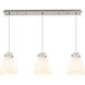 Newton Bell 3 Light 39.75 inch Brushed Satin Nickel Linear Pendant Ceiling Light in White Glass